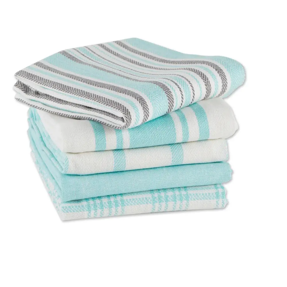 Premium Quick Drying 100%Cotton Skin Friendly Blue Striped Kitchen Towels Ultra Absorb Table Cleaning Tea Towels Sustainable