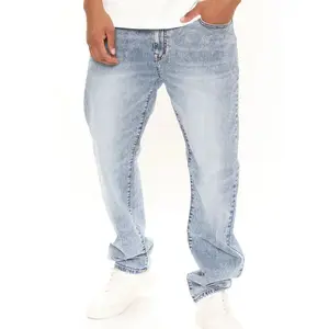 Top Quality Light Grey Colour Men Baggy Style Newest Plain Solid Acid Washed Denim Jeans Pants For Men For Streetwears