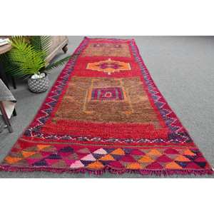 Ethnic Vintage Turkish Rug <b>Red</b> Orange Patchwork Design Classic 3.1x97.8ft Large Area <b>Wool</b> Material Latex for Hallway Rectangle - Product Image 4