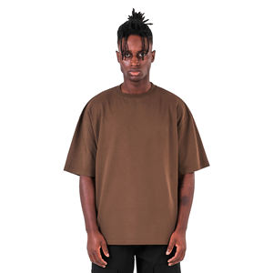 Camiseta marrón de gran tamaño para hombre, ropa informal holgada de algodón con cuello redondo, manga corta, estilo holgado para la moda diaria - Product Image 1