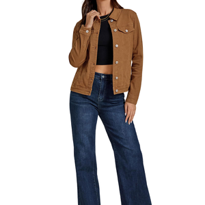 Veste en jean marron de nouvelle conception pour femmes, 100% coton, respirante, séchage rapide, automne-hiver, bouton, poche, veste en jean unie, teinte unie - Product Image 3