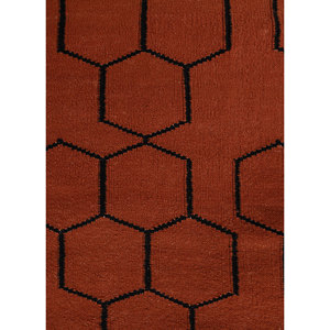 พรมขนสัตว์ทำมืออินดัสบาร์ สีแดงส้ม ทอลายเรียบ ลายทางเรขาคณิต สำหรับบ้าน รูปทรงสี่เหลี่ยมผืนผ้า ห้องโถง ห้องนั่งเล่น Dwrm-117 - Product Image 3