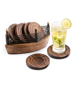 Wooden <b>Bar</b> Coasters for Hot & Cold Drink-Decorative Cocktail Coasters- Crafted from Seasonal Wood-Round Shape Coaster-Set of 6 - Product Image 1