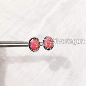 Boucles d'oreilles à clous pour femmes, opale rose naturelle, cadeau de Noël, d'anniversaire, de Saint-Valentin, bijoux faits à la main, boucles d'oreilles à clous en argent sterling 925 - Product Image 2