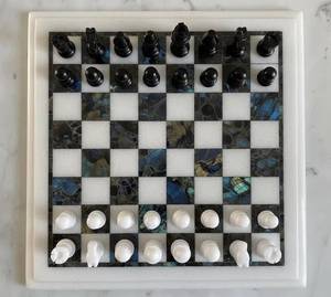 Juegos de Ajedrez de torneo de mármol blanco, trabajo de piedras preciosas de labradorita hecho a mano, Juego de piezas de ajedrez con estilo Vintage, regalo para adultos - Product Image 1