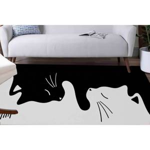 Alfombra Surrealista con Diseño de Gato: Diseño Animal Moderno en Blanco y Negro, Alfombra Delgada No Tejida - Product Image 4