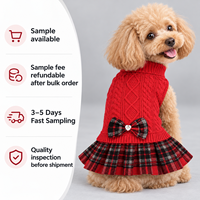 FNJIA Pull pour animaux de compagnie en gros, robe tricotée à carreaux pour chien, col roulé, nœud papillon cœur, vêtements chauds d'hiver pour chiots, directement de l'usine