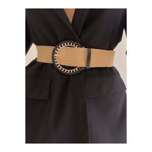 Ceinture élastique en paille tressée pour femme, ceinture de veste, ceinture de chemise, ceinture de robe - NOIR - Product Image 1