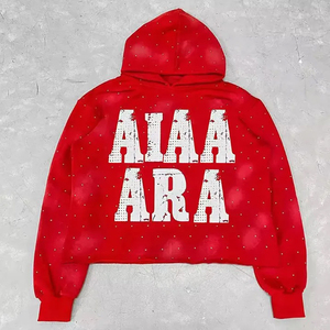 Conjunto de Sudadera y Pantalones Deportivos con Estampado Completo, Hombros Caídos, Estilo Holgado, Degradado, Pedrería, 100% Algodón, Ropa Urbana de Otoño - Product Image 1