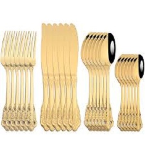 Atractivo mango 24 piezas latón Metal cubiertos cuchara tenedor cuchillos conjunto pintado acabado cubiertos juegos utensilios de cocina comedor cubiertos - Product Image 1