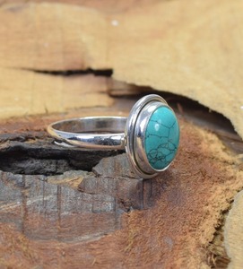 <b>Turquoise</b> 925 Sterling Silver Round Gemstone Elegant Jewelry <b>Ring</b> December Month Birthstone Blue <b>Turquoise</b> <b>Ring</b> Gift for Her - Product Image 3
