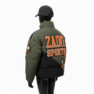 Veste matelassée pour femme Nylon Polyester Tissu Olive Noir Panneau orange Logo personnalisé Broderie Patch Impression Veste matelassée pour femme - Product Image 5