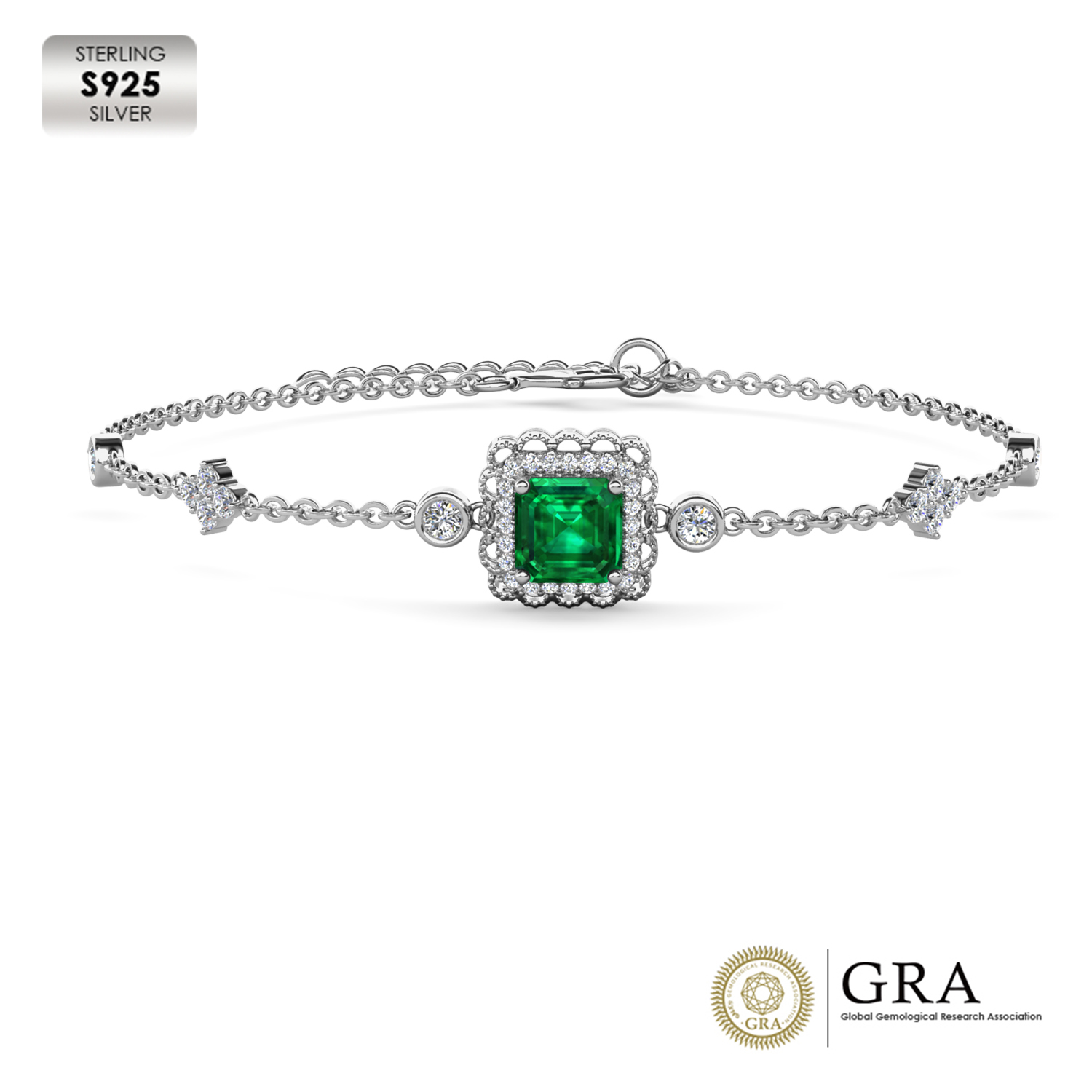 Bracelet chaîne fine en argent 925 plaqué or blanc 18 carats