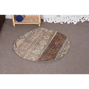 Vintage Beige <b>Brown</b> <b>Wool</b> Patchwork Rug Large Area 2,9 X 2,9 ft Handmade Rectangle Hallway Made Bamboo Silk Polyester Latex - Product Image 1