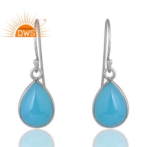 Dernière vente en argent Sterling 925 naturel Aqua calcédoine pierre précieuse boucle d'oreille bijoux personnalisés pour les femmes cadeau pour elle - Product Image 1