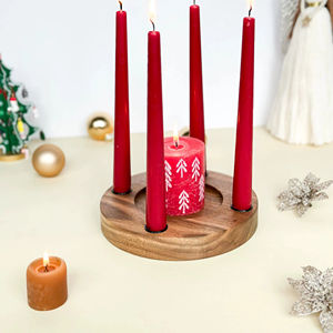 Bougeoir en bois à six colonnes, idéal pour la décoration intérieure, centre de table et éclairage festif, fabriqué à la main en Inde - Product Image 1