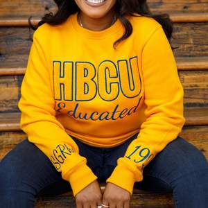 HBCU SGRho sweat-shirt chenille éduqué lettres brodées or et bleu mélange de coton de qualité supérieure Divine Nine Greek Life Apparel - Product Image 4