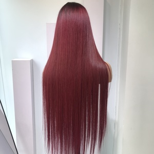 Peluca de Cabello Humano Virgen Vietnamita de un Solo Donante, Liso, Color Borgoña Oscuro, con Frente de Encaje Transparente HD - Product Image 2