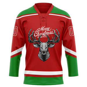 Jersey de Hockey sobre Hielo Navideño al por Mayor con Diseño Personalizado y Logotipo Propio, Jersey de Hockey de Talla Grande para Adultos, 100% Poliéster - Product Image 1