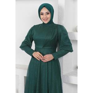 ชุดราตรีซิปประดับกลิตเตอร์ คอสูง ไซส์ XL ยาวลากพื้น สไตล์โรแมนติกสำหรับงานทางการ พร้อมชายกระโปรงยาว - Product Image 2