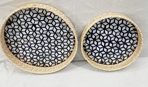 Bandeja de incrustaciones de nácar de gran venta, bandeja de ratán, producto de incrustaciones de adición para el hogar único, bandeja para servir, bandeja de platos de tamaño personalizable - Product Image 2