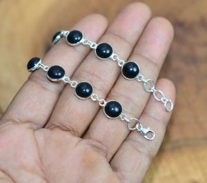 สร้อยข้อเท้าเงินแท้มาใหม่ประดับอัญมณีสีดำวาววาววาววาวความยาว8มม. ทรงหลังเบี้ยเป็นโครง925ทึบทำมือ - Product Image 1