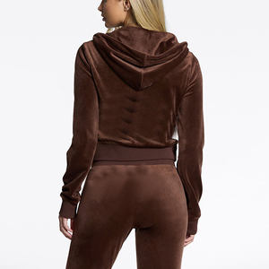 Custom Ladies Clothing Summer Y2K Velvet Sweatsuits Top Embroidery Cropped <b>Velour</b> <b>Tracksuit</b> Women'S 2 Piece Shorts Set - Product Image 4