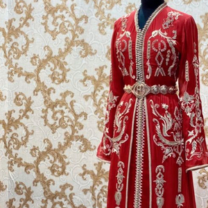 NEW--BEAUTIFUL de caftán rojo para fiesta de noche, hermoso vestido embellecido con cuentas de cristal, piedra, trabajo DABKA, 2023 - Product Image 1
