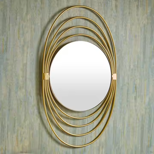 Espejo de pared de metal redondo de estilo moderno con marco de diseño para dormitorio y sala de estar acabado alambre de metal - Product Image 1