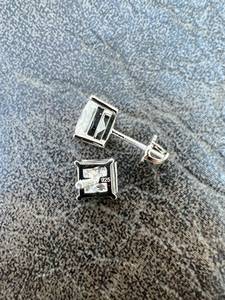 Princess Cut Moissanite Diamond 925 <b>Silver</b> Rhodium Plated <b>Stud</b> <b>Earrings</b> Prong Setting Secure Back Fine <b>Earring</b> For <b>Men</b> And Women - Product Image 2