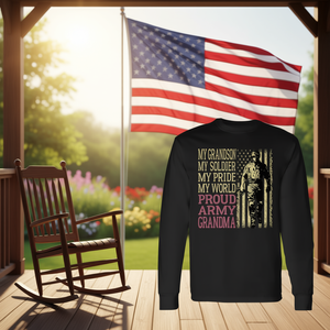 Camiseta de manga larga para abuelas y abuelos con la inscripción: Orgullosa abuela del héroe del ejército, mi nieto soldado del ejército estadounidense - Product Image 3