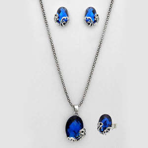 Kriaa 1109704A Pendentif en pierre bleue plaqué argent avec anneau en alliage de zinc - Product Image 1