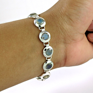 Producto más vendido, Plata de Ley 925, labradorita Natural, piedra preciosa, forma redonda, pulsera de estilo clásico, joyería fina hecha a mano - Product Image 1