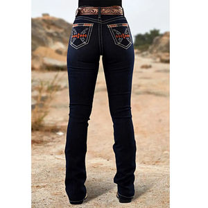 High-Rise Stretch Denim Rétro Élégant Strass Broderie pour Occasions Décontractées ou Habillées - Product Image 3