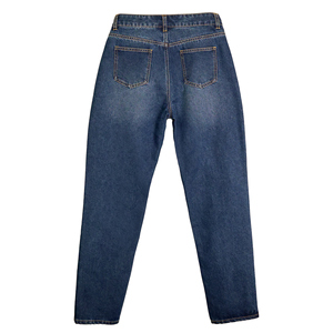 Jean en denim taille haute pour femme Paola Riboni, longueur intégrale, boutons sur le devant, style vintage, coupe classique, couleur unie, tissu délavé - Product Image 3