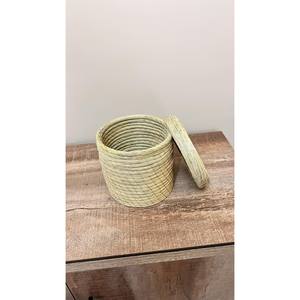 Cesta de hierba de esparto con tapa Contenedor de almacenamiento rústico Decoración Bohemia natural Caja hecha a mano ecológica y duradera 6 pulgadas de profundidad - Product Image 4