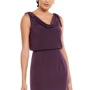 Abito da donna Adrianna Papell in raso viola scuro, modello blouson con scollo a cappuccio, vestito a tubino comodo con paillettes all'uncinetto, lunghezza al pavimento - Product Image 2