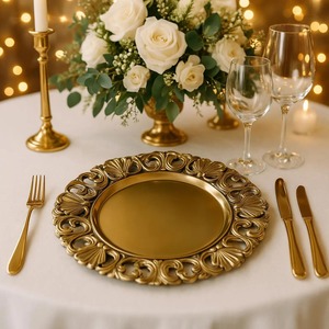 Assiette de présentation élégante en or rose pour décor de table de mariage et repas raffiné, parfaite pour les fêtes, les événements et les occasions festives - Product Image 5