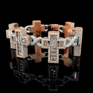 Pulseras de oro de lujo de Plata de Ley 925 Multicolor VVS Moissanite Diamond Stone Set Gorgeous Cross-Shape Bangles elegante lindo - Product Image 3