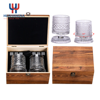 Verres rotatifs à 360 degrés en cristal personnalisés avec pierres à whisky, coffret cadeau en bois haut de gamme, articles de bar, cadeau pour homme, ensemble de verres à whisky