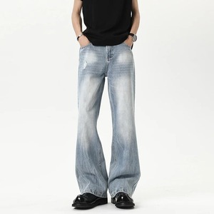 Pantalones vaqueros elásticos para hombre personalizados High Street Hip Hop Estilo vintage Cremallera Fly Dark Proveedor directo Ropa de calle 3D - Product Image 1