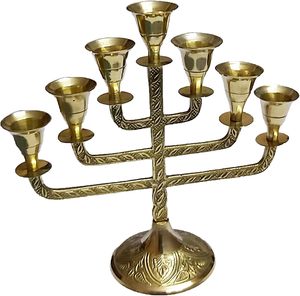 Vintage 7 Branch <b>Brass</b> Menorah Candleholder 8.5-Inch Metal Pillar Fancy <b>Candlestick</b> for Living Room Table Wedding Gift - Product Image 5