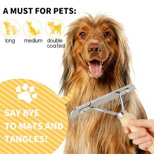 คราดรองพื้นสแตนเลสพร้อมด้ามไม้กันลื่นเป็นมิตรกับสิ่งแวดล้อมหวีสไตล์เรียบง่ายสำหรับสัตว์เลี้ยงขนาดกลางและขนาดใหญ่ - Product Image 4