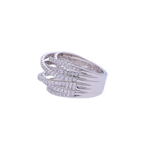 Anillo cruzado de varias filas de oro de 14 quilates con diamantes de corte brillante redondos naturales Ajuste de pavé elegante y declaración brillante - Product Image 5