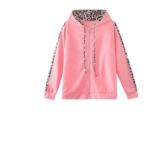 Survêtement imprimé léopard rose pour femme, ensemble sweat à capuche zippé et pantalon, survêtement décontracté pour femme à prix de gros - Product Image 3