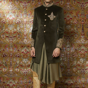 NEW--ELEGANT ZARI EMBROIDERY on INDO WESTERN-SHERWANI DRESS & ALSO MATCHING SHOE WITH DRESS for PARTY-WEAR/WEDDING @ 2023 - Product Image 1