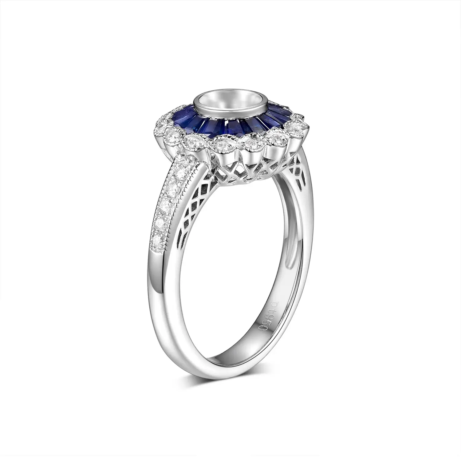 PT950 Diamond and Sapphire Ring Mounting