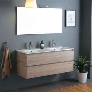 Mueble de Baño Colgante de Pared de Roble de 120 CM con Doble Lavabo y Cajones, Modelo Belize - Product Image 1