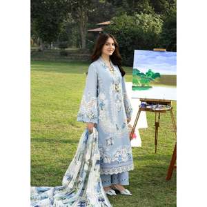 Ensemble de chemise brodée ELAF 3 pièces avec dupatta imprimé en mousseline et pantalon - BIC-4806 - Product Image 3