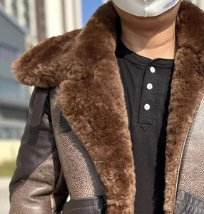 เสื้อแจ็คเก็ตขนแกะหนังแท้สำหรับผู้ชาย, เสื้อโค้ทขนเทียมสไตล์นักบินขนแกะอุ่นสีหนาสำหรับมอเตอร์ไซค์ฤดูหนาว - Product Image 3